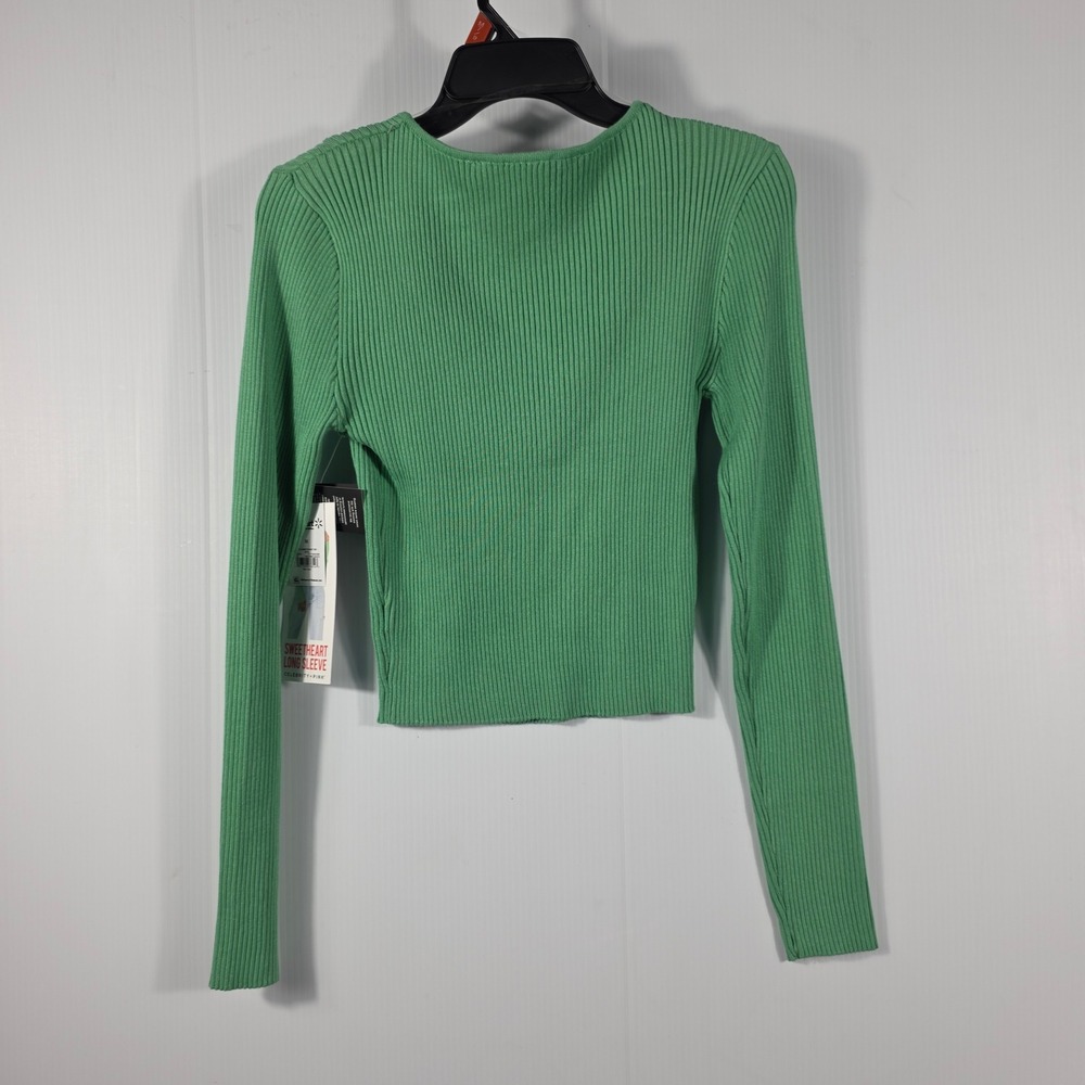 Celebrity Pink Womens Sweetheart Neck Ribbed Long Sleeve Cropped Top Green SizeM - Picture 9 of 10